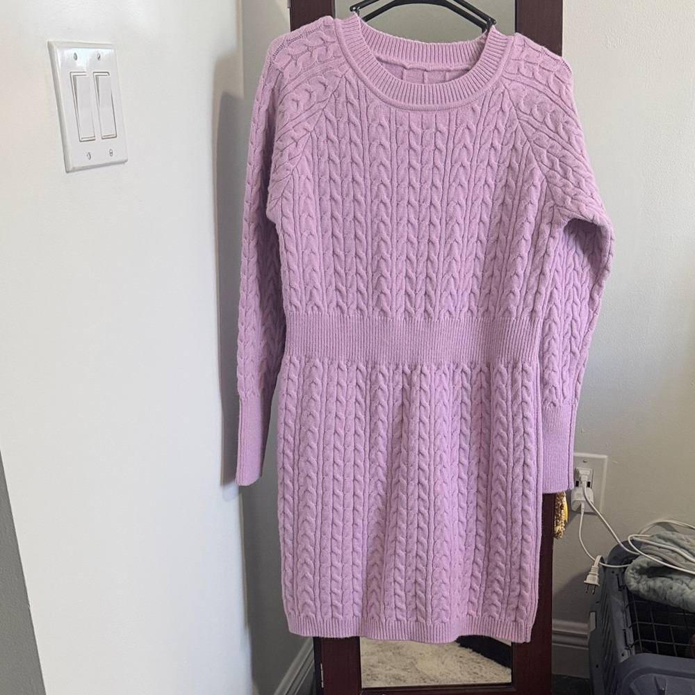 Cozy Violet Cable Knit Sweater Dress